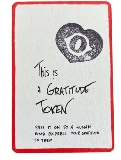 A card reading: this is a gratitude token