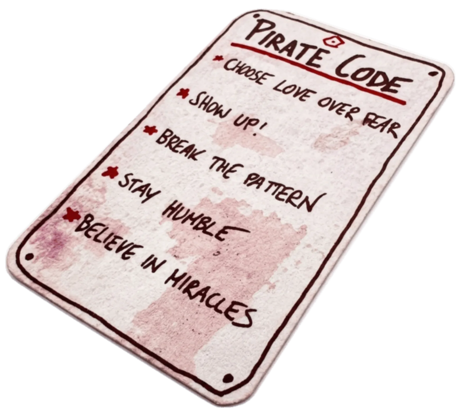 A hand-lettered Pirate Code card